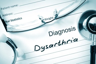 Diagnosis Dysarthria and tablets. clipart