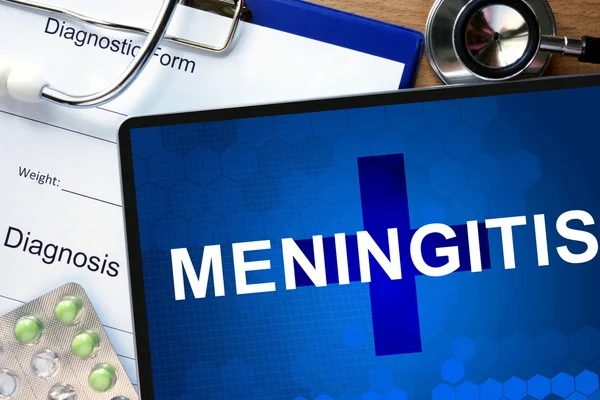 Diagnostic form with diagnosis Meningitis and pills. — Stock Photo, Image