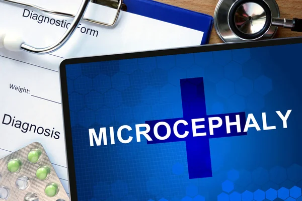 Bentuk diagnostik dengan diagnosis Microcephaly dan pil . — Stok Foto