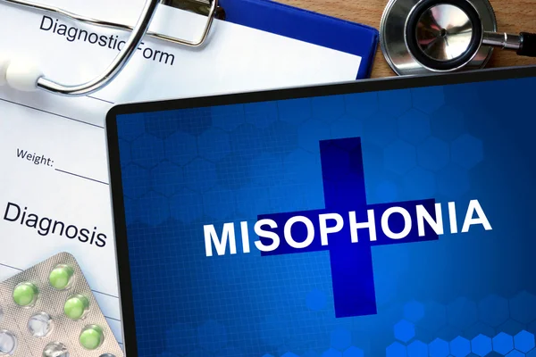 与诊断 Misophonia 诊断形式和丸. — 图库照片