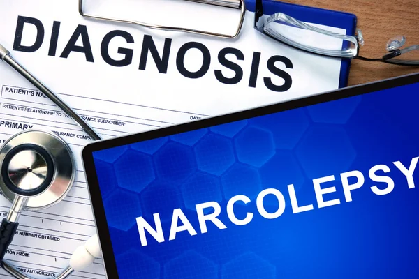 Forma diagnóstica com diagnóstico Narcolepsia e pílulas . — Fotografia de Stock