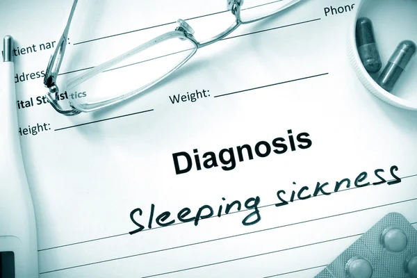 Diagnosis  Sleeping sickness, pills and stethoscope. — Stock Photo, Image