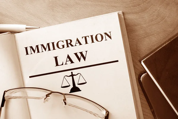 Book with words Immigration Law and glasses. — Stock Photo, Image