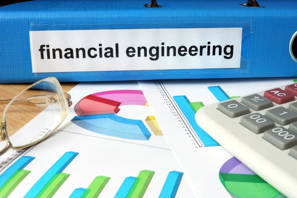 Folder with label financial engineering  and charts. — Stock Photo, Image