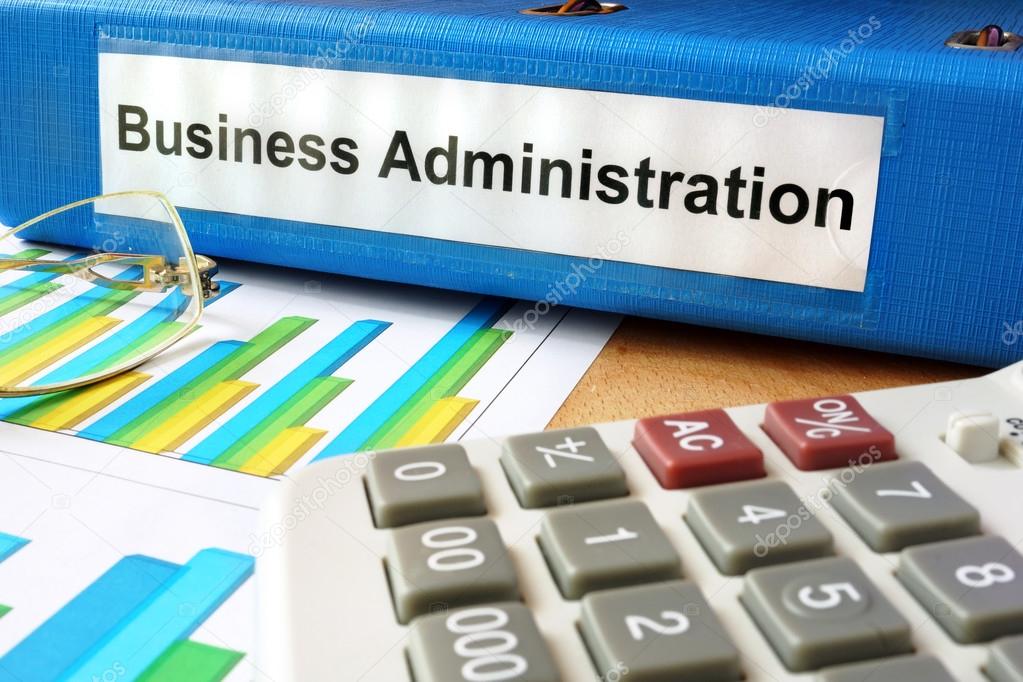 Folder with label business administration  and charts.