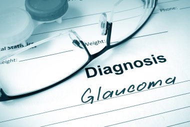 Diagnosis list with Glaucoma and glasses. clipart