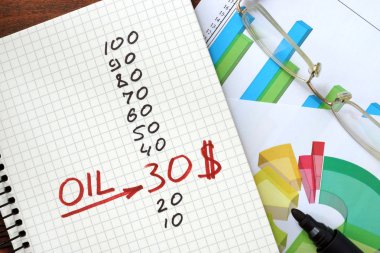 Petrol fiyatı 30 dolar içinde not etmek. İş kavramı.