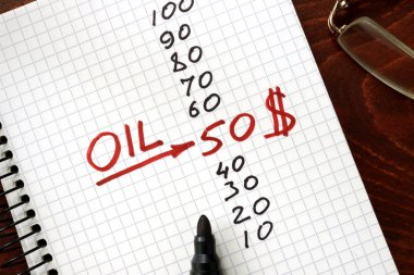 Petrol Fiyatı 50 dolar içinde not etmek. İş kavramı.
