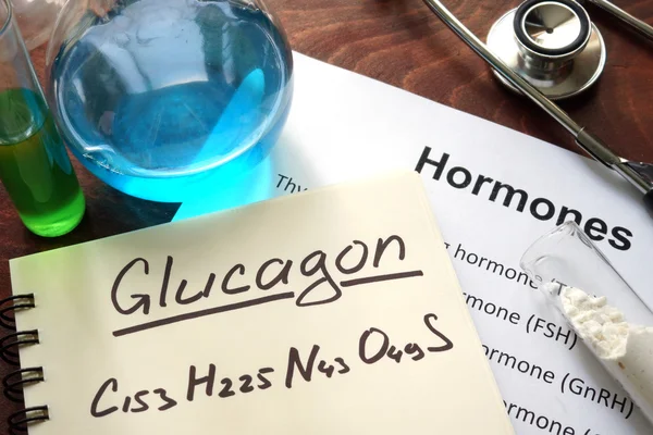 Glucagón hormonal escrito en el cuaderno . — Foto de Stock