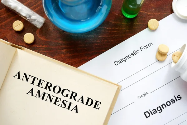 Anterograde amnesia  written on a book and diagnosis form. — Stock Photo, Image