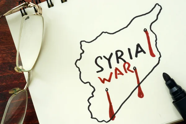 Carte syrienne dessinée à la main avec des mots Syrie et guerre . — Photo