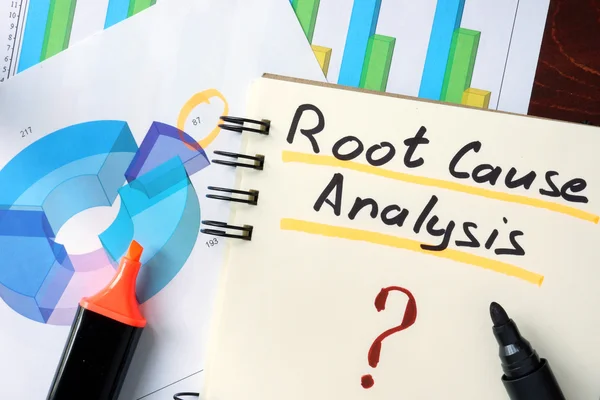 RCA - Root Cause Analysis  concept. Notepad on the table.