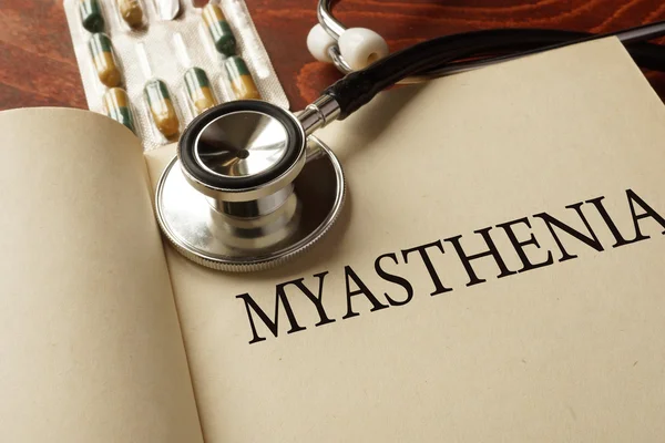 Book with diagnosis  myasthenia. — Stock Photo, Image