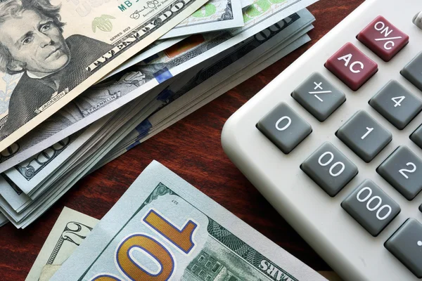 Finance background with money and calculator. — Stock Photo, Image