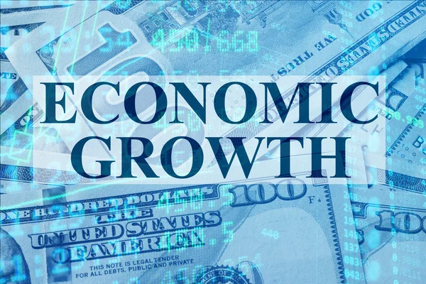 Palabras Crecimiento económico con los datos comerciales en segundo plano . —  Fotos de Stock