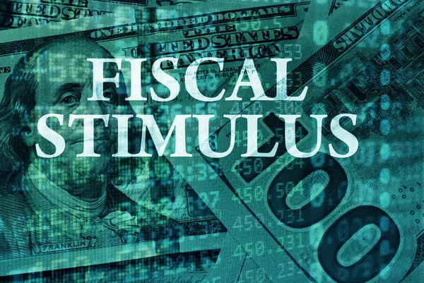 Palabras Estimulación fiscal con los datos financieros en segundo plano . — Foto de Stock
