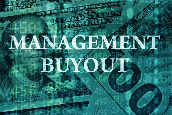 Woorden Management buy-out met de financiële gegevens op de achtergrond. — Stockfoto