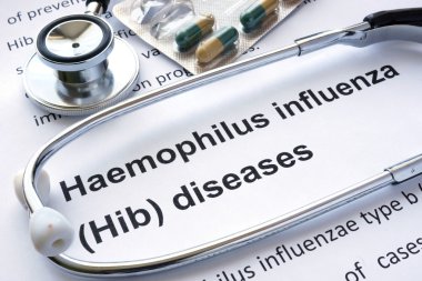 Paper with diagnosis Haemophilus influenza  (Hib) diseases . clipart