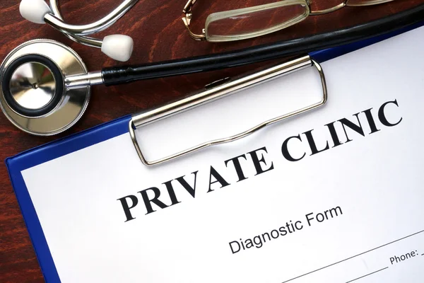 Private clinic written on a diagnostic form.