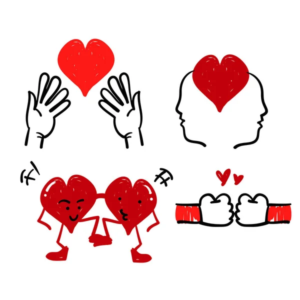 Doodle Friendship Love Vector Line Icons Set Com Desenho Desenhado — Vetor de Stock