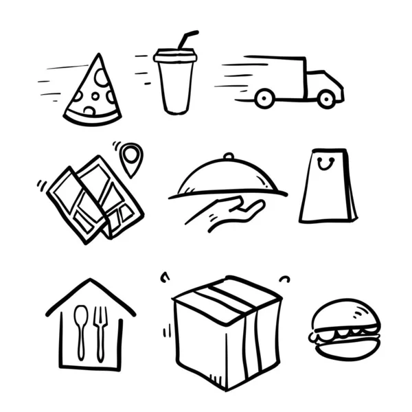 Hand Drawn Simple Set Food Delivery Related Vector Line Icons — Stock Vector