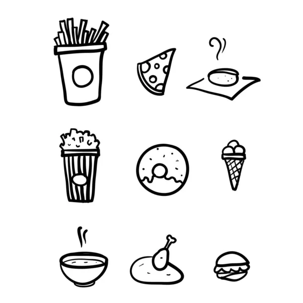 Hand Drawn Set Foods Drinks Related Vector Line Icons Doodle — Stock Vector