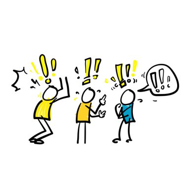 El çizimi karalama ünlem işareti fikir arayışı, problem çözme için. karalama biçimi çubuk vektörü