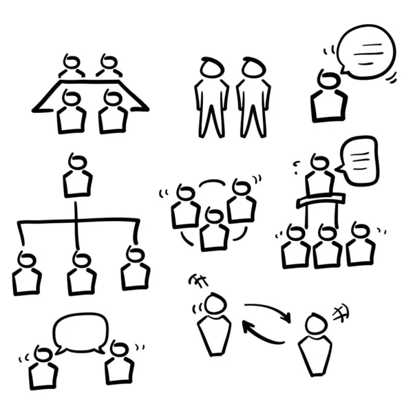 Hand Drawn Doodle Meeting Icons Set White Background — Stock Vector