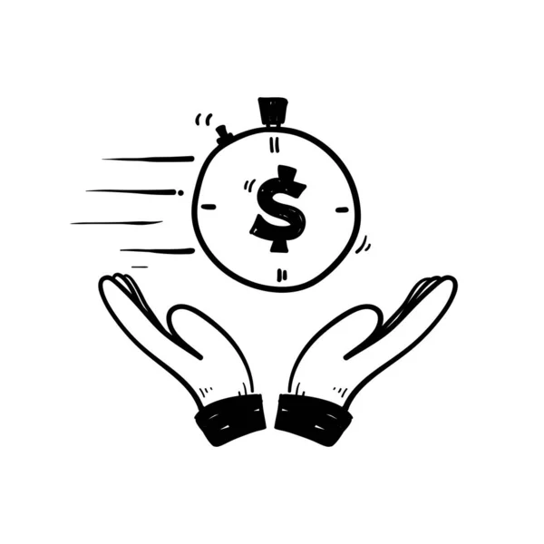 Hand Drawn Doodle Hand Money Symbol Economy Loan Illustration Icon — Stock Vector