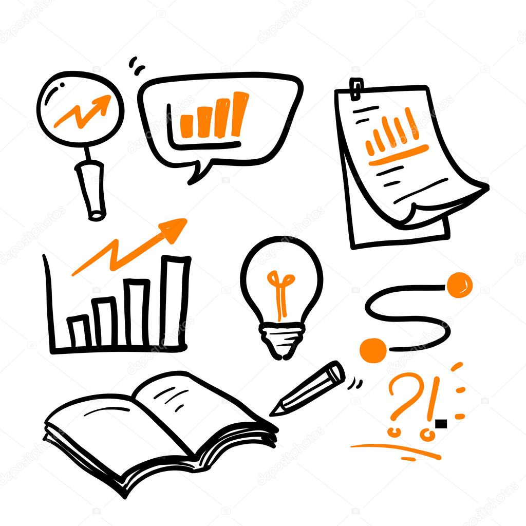 hand drawn Graph chart, Light bulb, Analytics, Engineering documentation illustration icon isolated in doodle style
