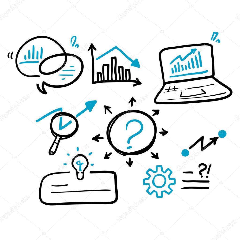 hand drawn Graph chart, Light bulb, Analytics, Engineering documentation illustration icon isolated in doodle style