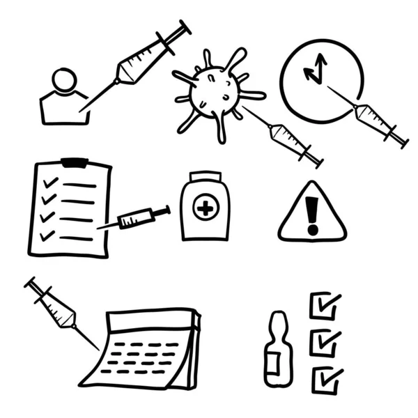 Handgezeichnet Einfaches Set Von Vaccine Related Vector Line Icons Doodle — Stockvektor