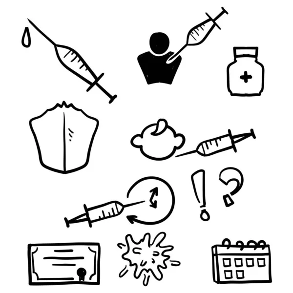 Handgezeichnet Einfaches Set Von Vaccine Related Vector Line Icons Doodle — Stockvektor