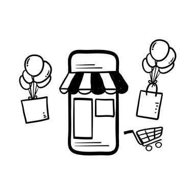 Sosyal medya uygulamasında el çizimi konsepti karalama tarzında izole edilmiş.