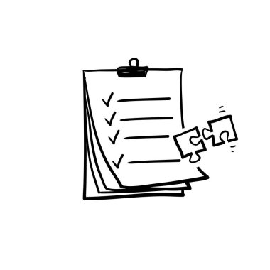 Görev illüstrasyon vektörünü birleştirmek için el çizimi karalama panosu ve bulmaca sembolü