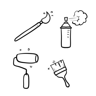 El çizimi Basit Fırçalar ve Boyama İlgili Vektör İzole Arkaplan