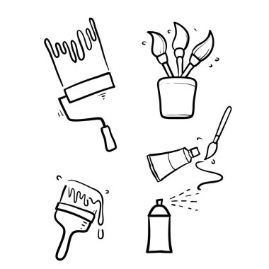 El çizimi Basit Fırçalar ve Boyama İlgili Vektör İzole Arkaplan