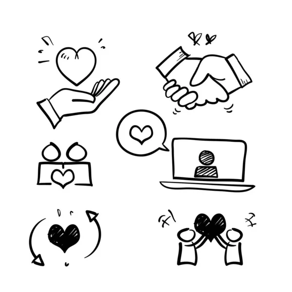 Ručně Kreslené Čmáranice Přátelství Čáry Lásky Interakce Vzájemné Porozumění Pomoc — Stockový vektor