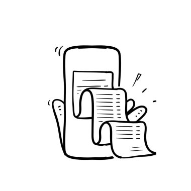 Fatura kontrolü için el çizimi akıllı telefon fatura sembolü çevrimiçi izole