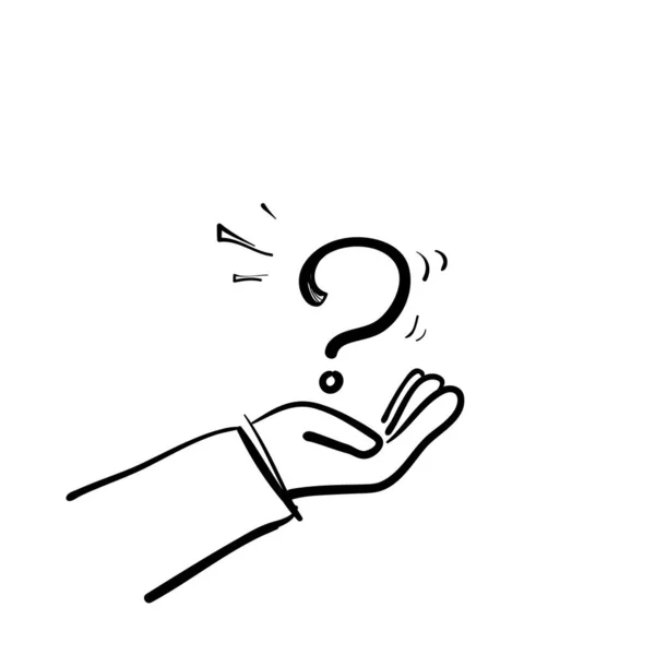Handgetekende Doodle Vraagteken Palm Hand Illustratie Geïsoleerd — Stockvector