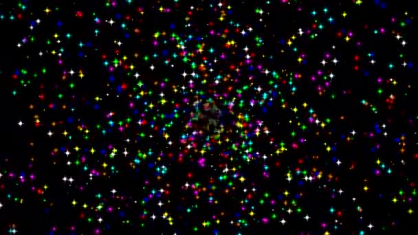 Kolorowe Gwiazdy Fontanna Ruchu Grafiki Tłem Nocy — Wideo stockowe
