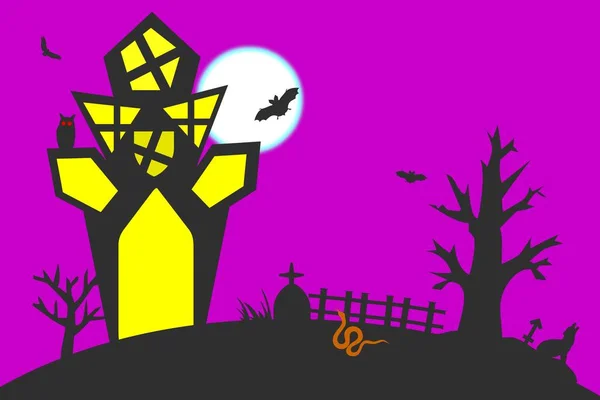 Beautiful illustration of halloween house with scary creatures