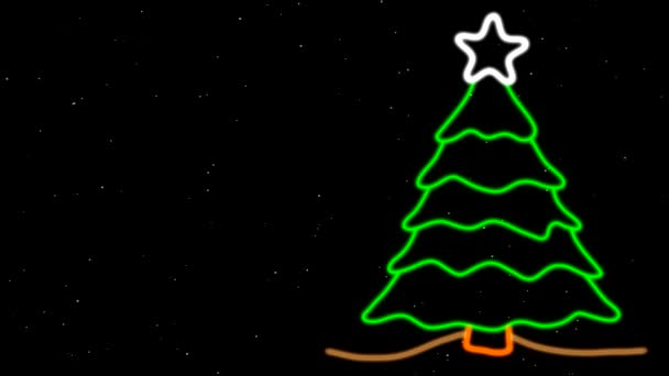 Árbol Navidad Brillante Gráficos Movimiento Nevadas Con Fondo Nocturno — Vídeo de stock