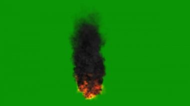 Şiddetli ateş ve siyah duman hareketi grafikleri yeşil ekran arkaplanı