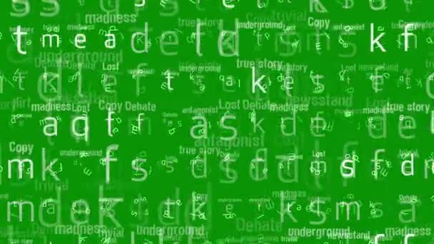 具有绿色屏幕背景的英文字母和文字移动图形 — 图库视频影像
