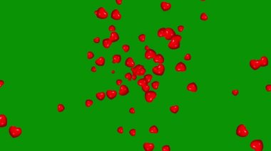 Yeşil ekran arkaplanlı kırmızı kalpler hareket grafikleri