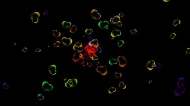 Renkli Kalp Kabarcıkları Gece Arkaplanlı Hareket Grafikleri — Stok video