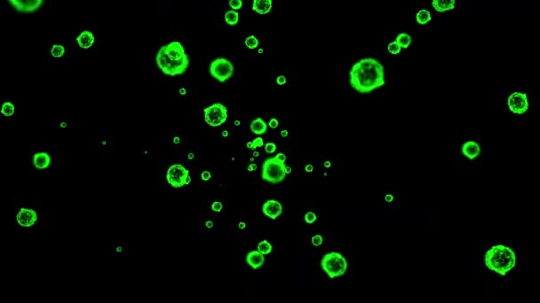 Green Virus Particles Motion Graphics Night Background — Stock Video