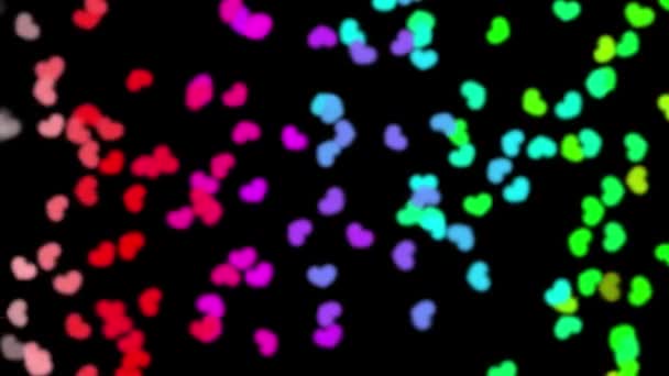 Цветные Bokeh Сердца Движения Графики Ночным Фоном — стоковое видео
