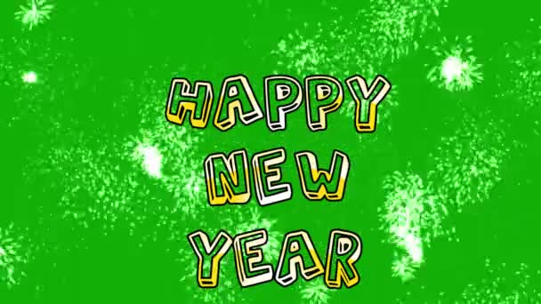 Frohes Neues Jahr Und Feuerwerk Bewegungsgrafik Mit Grünem Hintergrund — Stockvideo